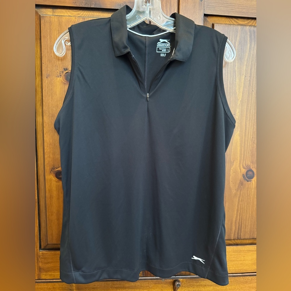 Slazenger Black Size Large Golf Sleeveless Collar Shirt with 1/4 Zipper. NWOT